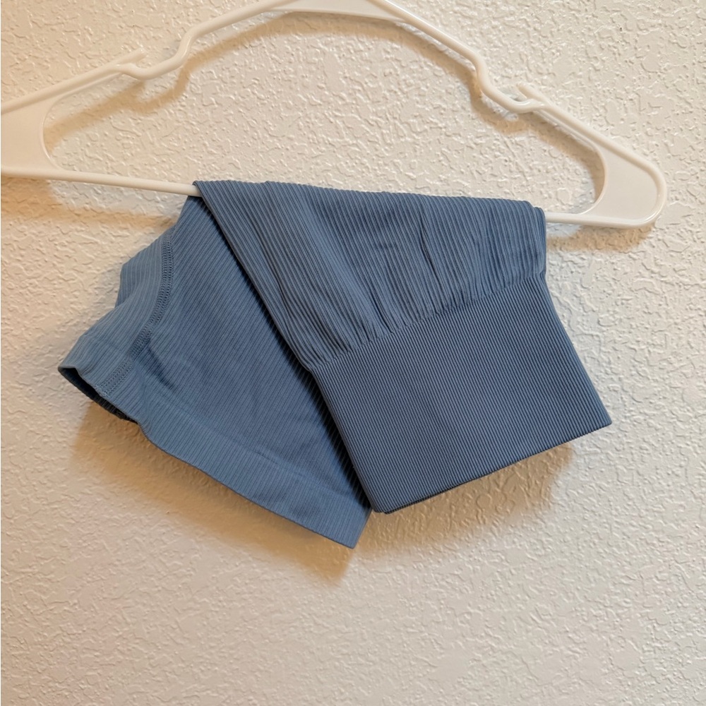 Light Blue Ribbed Biker Shorts